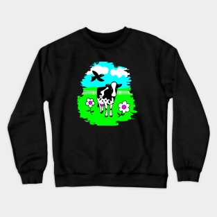 Happy Cow in Flowered Pasture Crewneck Sweatshirt